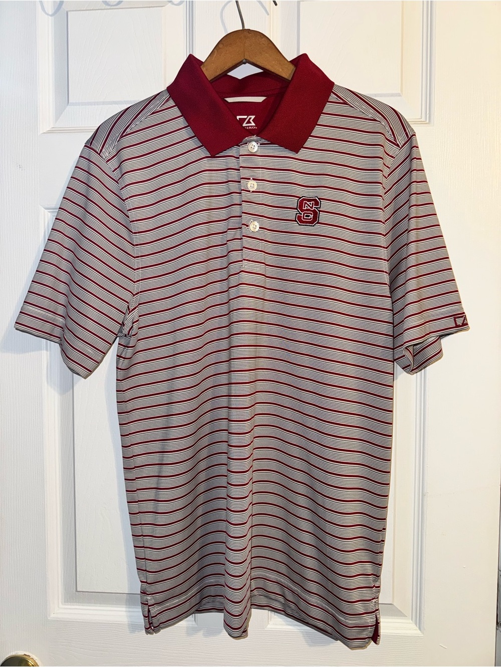 Cutter & Buck Gray Polo with Maroon Stripes and Collar